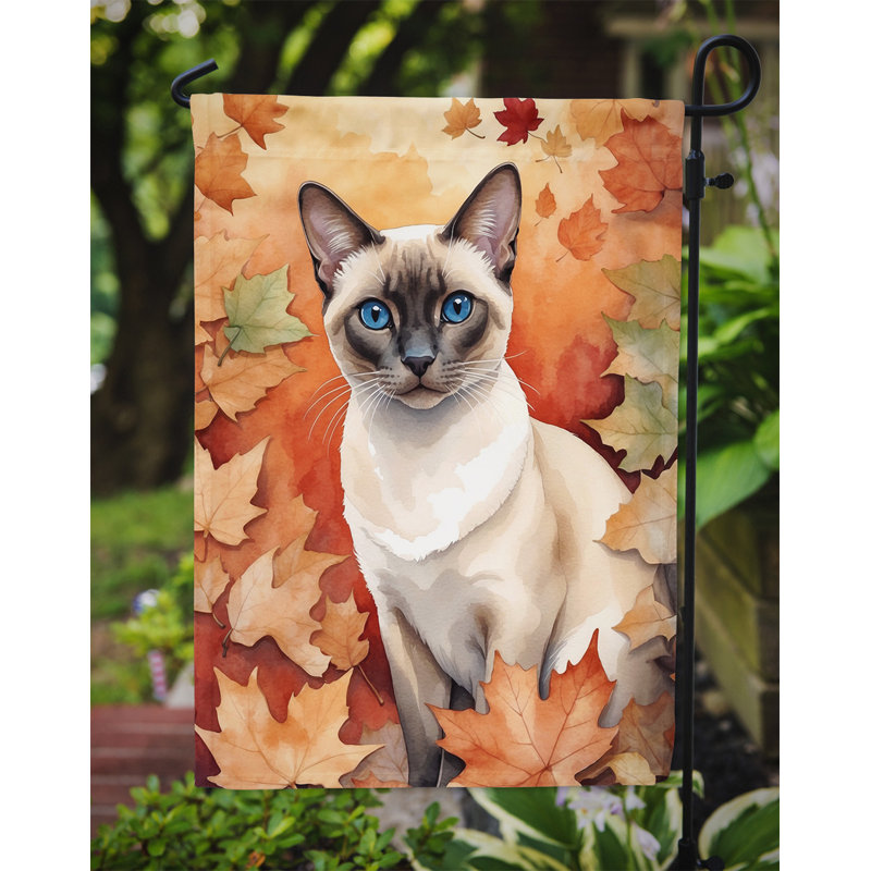 Chat en feuilles d'automne drapeau de jardin, Colorpoint Shorthair