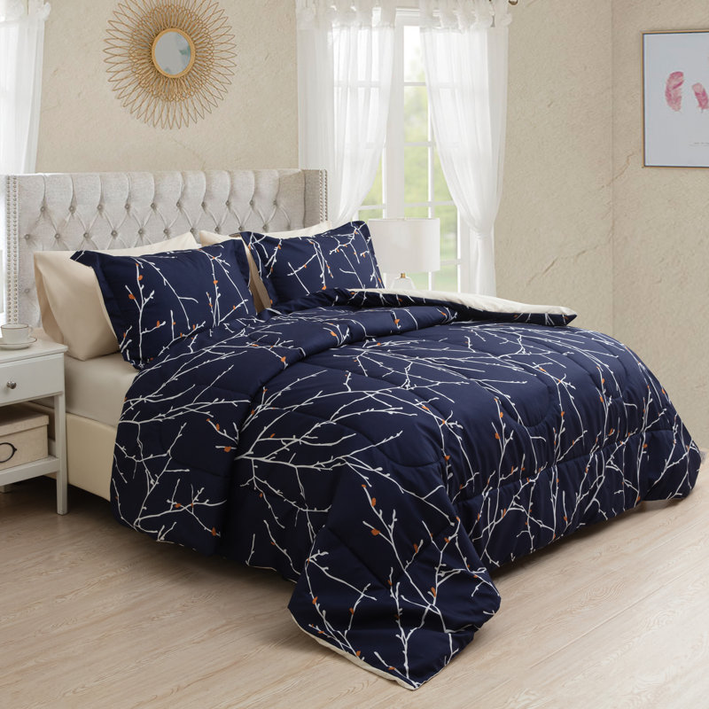King Navy Blue Branches Down Alternative Comforter Set