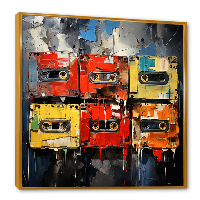 Colourful Colorful Art Melodic Tapes I - Cassette Tapes Wall Art, Cadre flottant doré, H 30 po x l 30 po x P 1,5 po