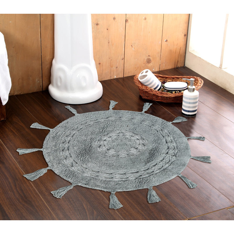 Panaite 100% Cotton Non-Slip Bath Rug Boho style Tassle rugs, Gray