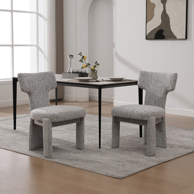 22.05" Wide Modern Upholstered Chenille Accent Dining Chair With Rubberwood Legs, White/Black