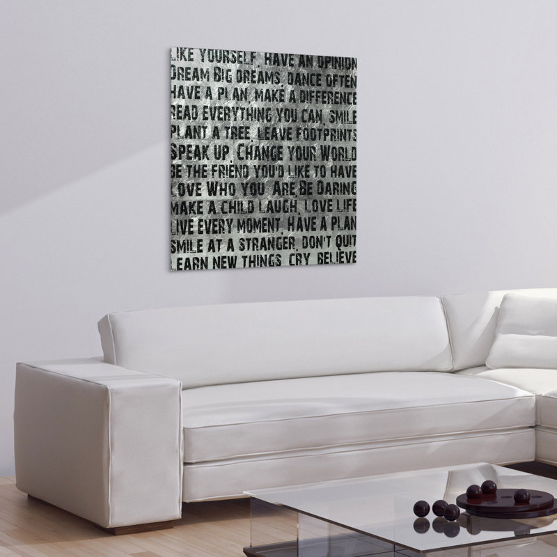 Silver Leaf Tempered Glass Motivational Quote Wall Art, 38" x 38"