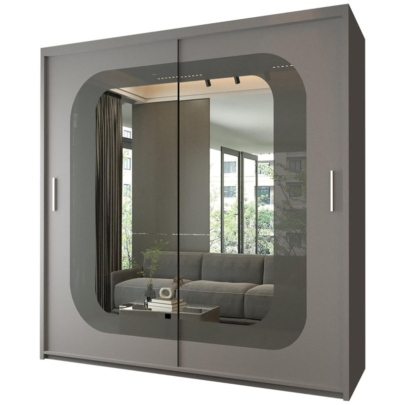 Bellarae Laminate Wardrobe, 217cm H x 203cm W x 62cm D, Grey (Grey Strip)