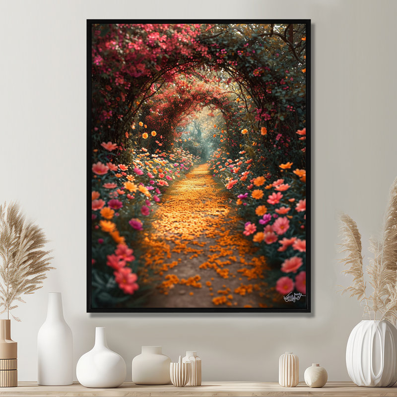 «Blossoming Pink Flowers», art mural, H 20 po x l 12 po x P 1 po, Toile avec cadre flottant noir