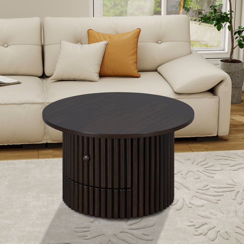 Table basse ronde avec tiroir, Brun foncé