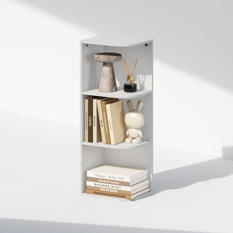 Furinno Reed 3-Tier Space Saving Corner Storage Display Shelf, Bookshelf, White, (3 Shelves) 31.5" H x 12.01" W x 9.3" D