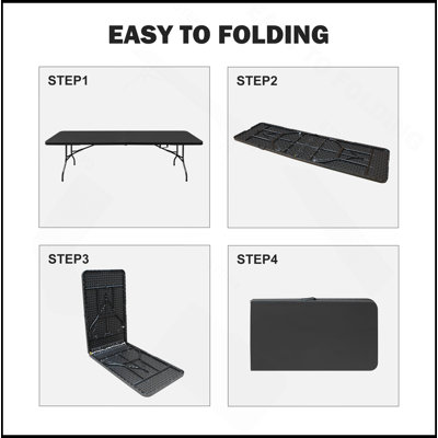 8Ft Portable Plastic Folding Table, High Load Bearing, Ideal For Camping, Picnics, And Outdoor Events, Easy To Store And Transport.