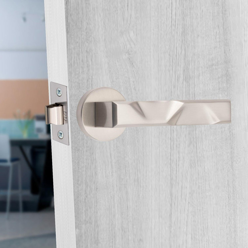 1 Pair Modern Nova Design Premium Door Handles on Round Rose with 3" Ball Bearing Hinges and 2.5" Tubular Latch