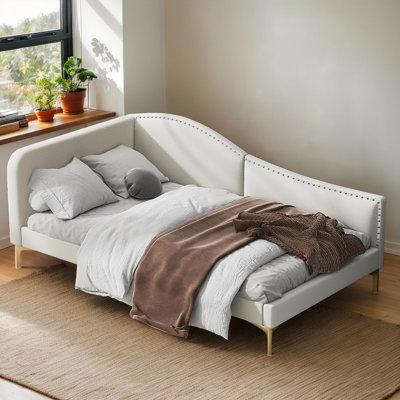Durable Linen Daybed With Headboard And Modern Design Features| Cozy Backrest And Armrest Design