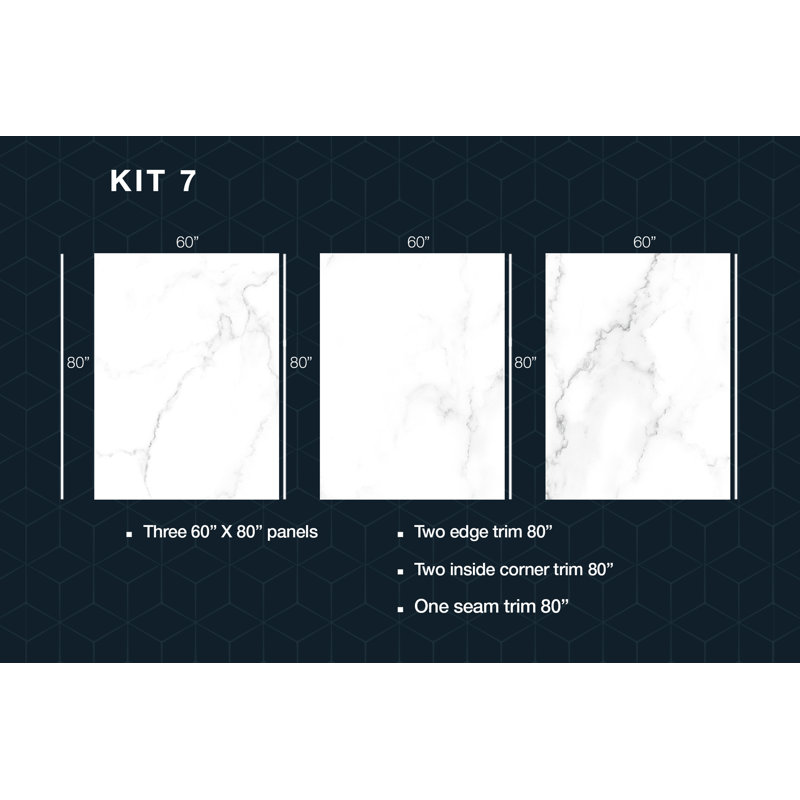 Polymarm 60" W 80" 60" D Three Wall Composite Shower Wall Panel Surround - Seamless 60" Backwall, Calacatta Venice