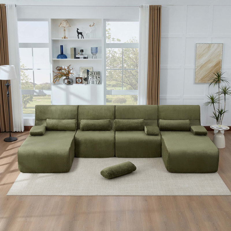 Canapé surdimensionné de 132,2 po, Velours côtelé vert, Vert