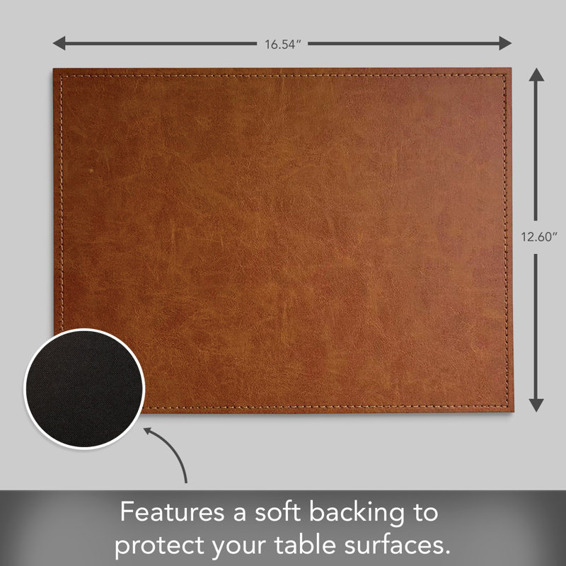 Luxurious Caramel Vegan Leather Placemats 4 Pack Look and Feel of Genuine Leather Infused with Copper, Brown