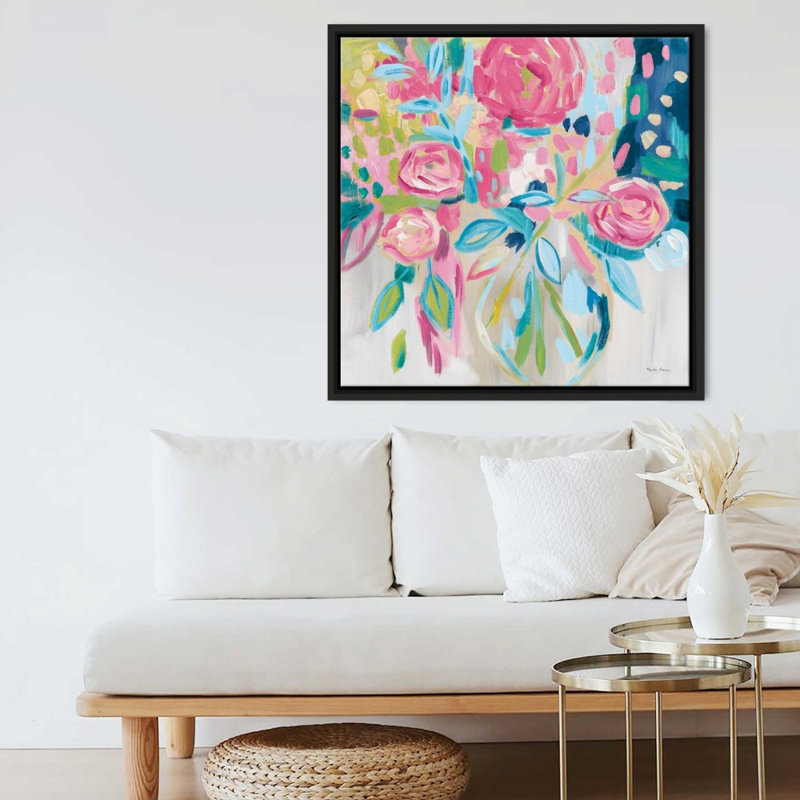 «Summer Pink Floral» par Farida Zaman - Impression sur toile, 24" H x 24" W, Black