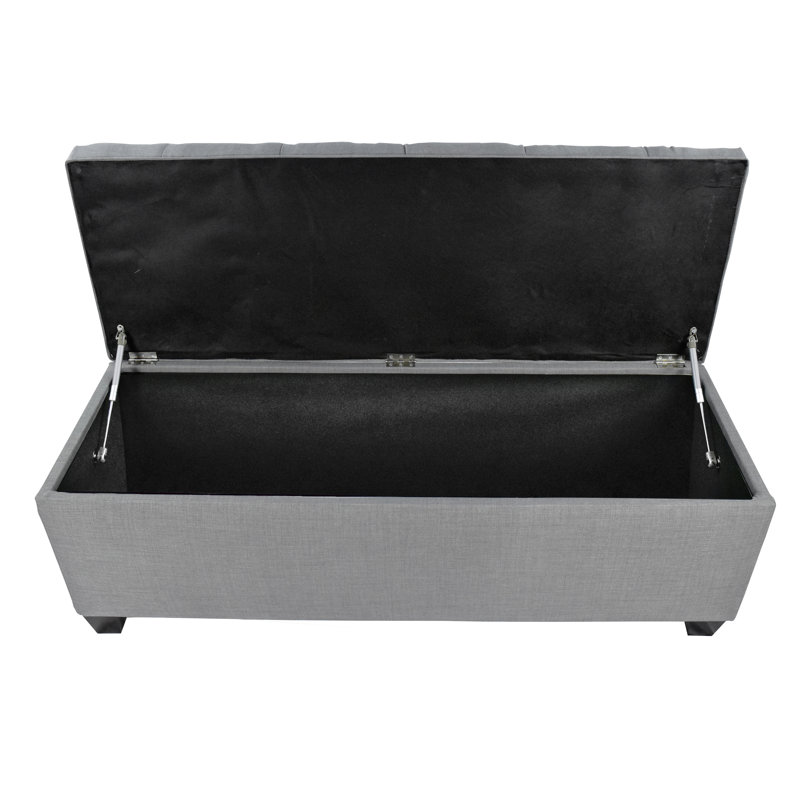 Heaney Polyester Blend Upholstered Storage Bench, Light Gray