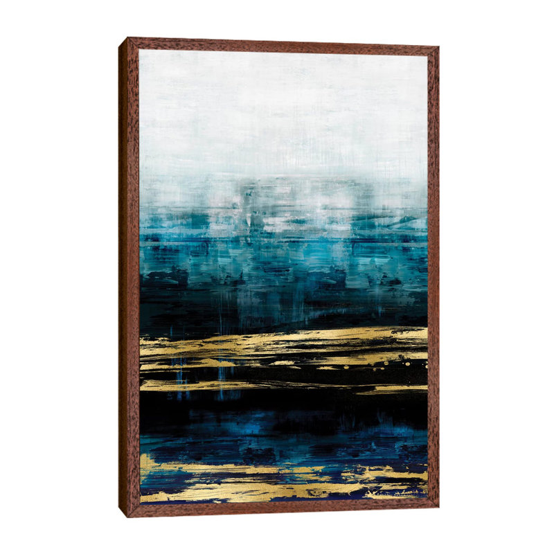 Aqua Reflections With Gold by Allie Corbin - Print on Canvas, 66.04 cm H x 45.72 cm W, Brown Framed