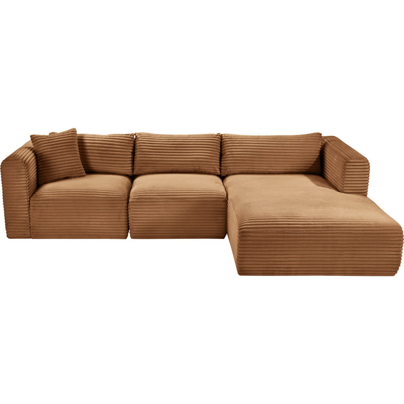 Canapé modulaire en L Carmean Performance, Velours côtelé texturé, 1 sans accoudoir, 1 méridienne, 1 coin