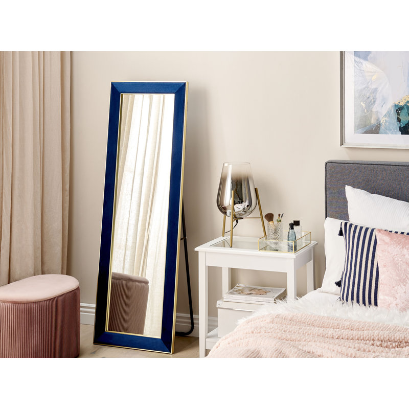 Leolani Flat Leather Floor Mirror, Blue