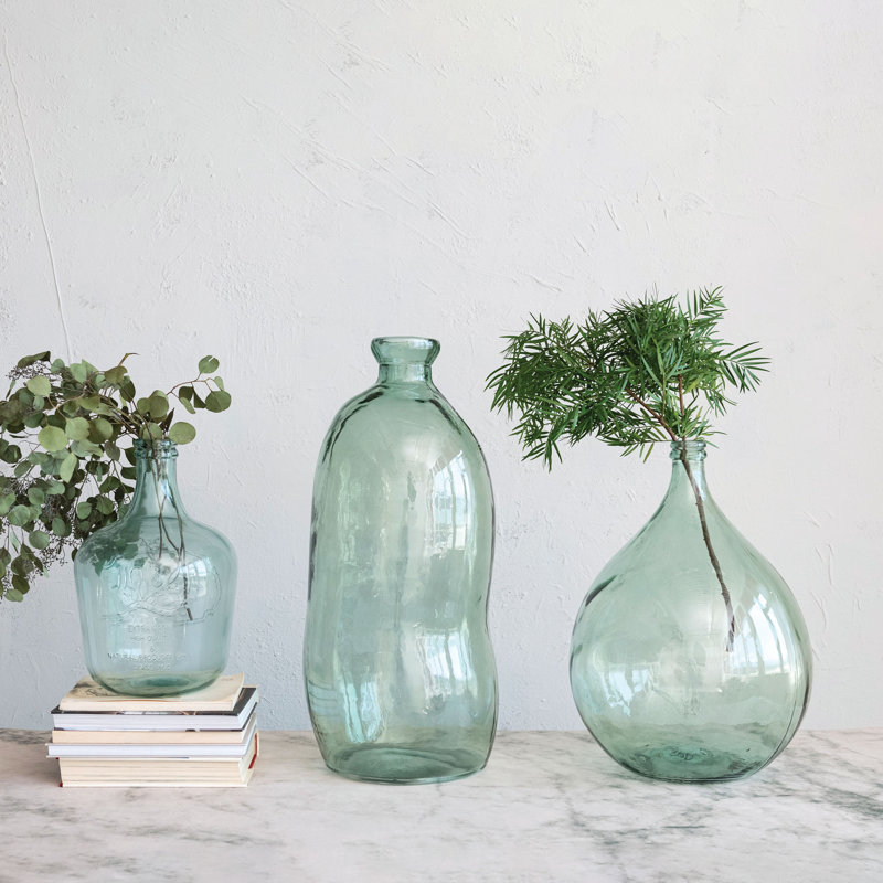 Embossed Reclaimed Glass Olive Oil Bottle, Clear