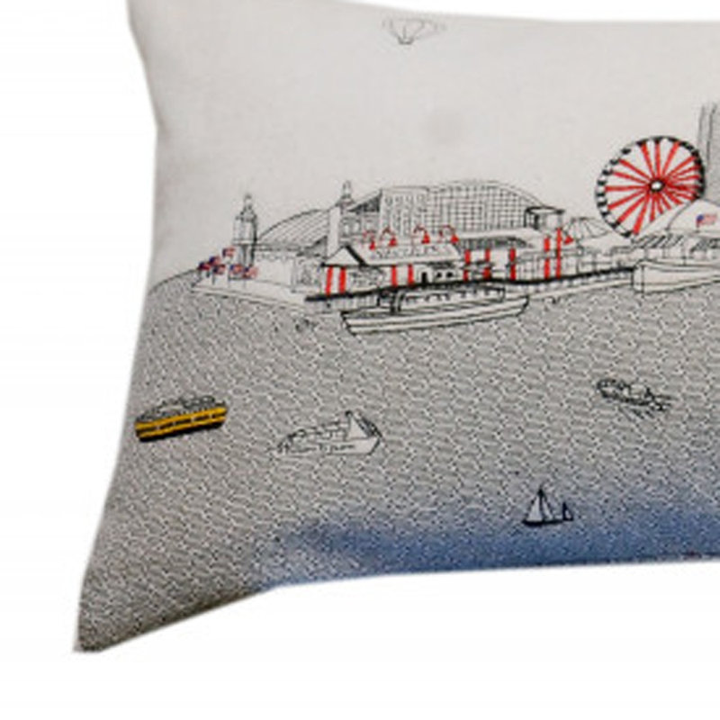 Housse de coussin en lin neutre, Forme rectangulaire, 14 po x 45 po, Ivoire / gris pâle / rouge