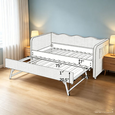 Upholstered 3‑in‑1 Versatile Convertible Daybed with Pull‑Out Trundle & Side Storage Pockets