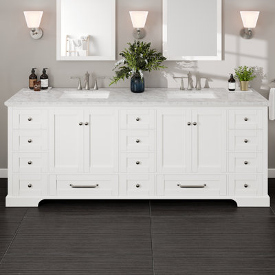 Lark Manorâ¢ Biyron 84""w X 22""d White Double Sink Bathroom Vanity With White Countertop -  0E0A71A534484BD68C7667D2913FCC44