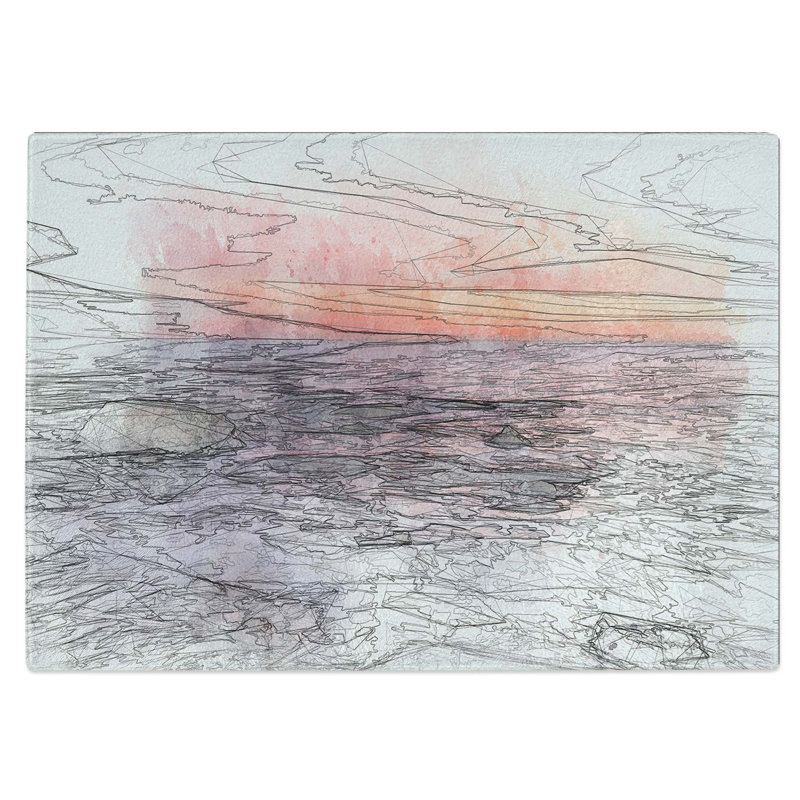Tempered Glass Beach in Spain Chopping Board, 39 cm W x 28.5 cm L