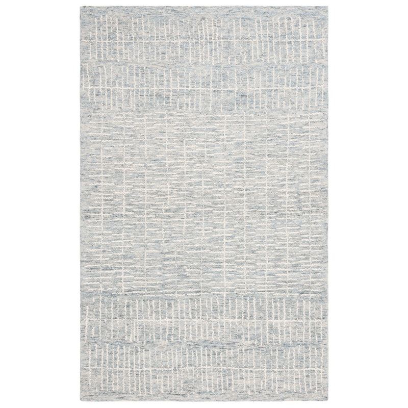 Victoriarose Hand Tufted Wool/Cotton Abstract Rug in Light Blue/Ivory/Blue, Rectangle 4' x 6'