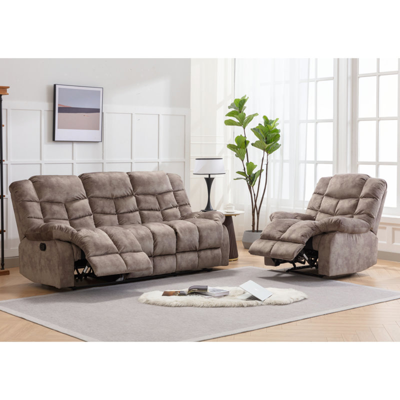 2-Piece Manual Reclining Living Room Set, Brown