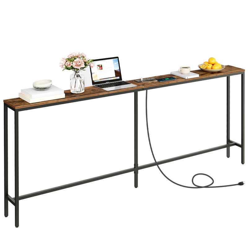 Console avec prise de courant derrière le canapé, table d'entrée étroite, H 31,5 po x l 78,7 po x P 7,8 po, Brun rustique