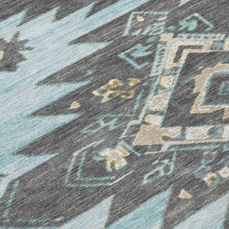 Machine Washable Indoor/Outdoor Xhevrie Teal Rug, Rectangle 8' x 10'