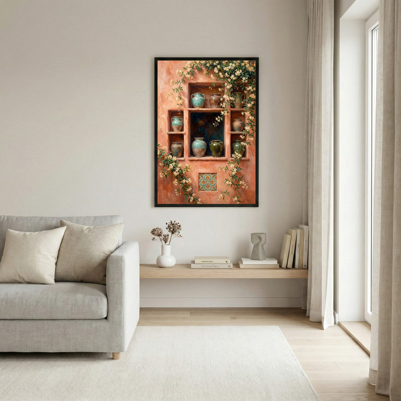 Art mural sur toile noir encadré pour le salon, la chambre à coucher, le bureau ou le vestibule - Décoration murale décorative avec vases floraux