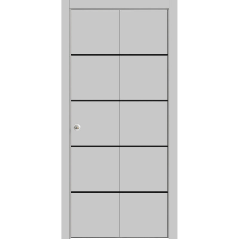 Porte pliante en bois massif massif, Gris mat, 84 po x 96 po