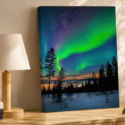Canvas A Breathtaking Winter Landscape Illuminated By The Ethereal Glow Of Wall Art The Northern Lights Showcasing Vibrant Green And Canvas Wall Art