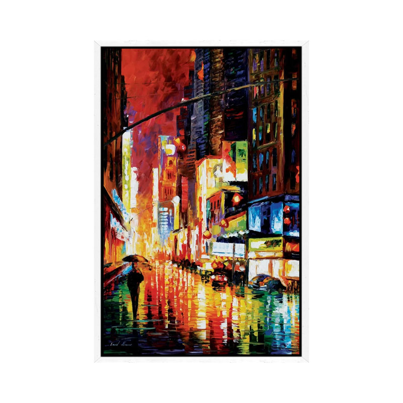 Times Square by Leonid Afremov - Painting on Canvas, 66.04 cm H x 45.72 cm W, White Framed Canvas