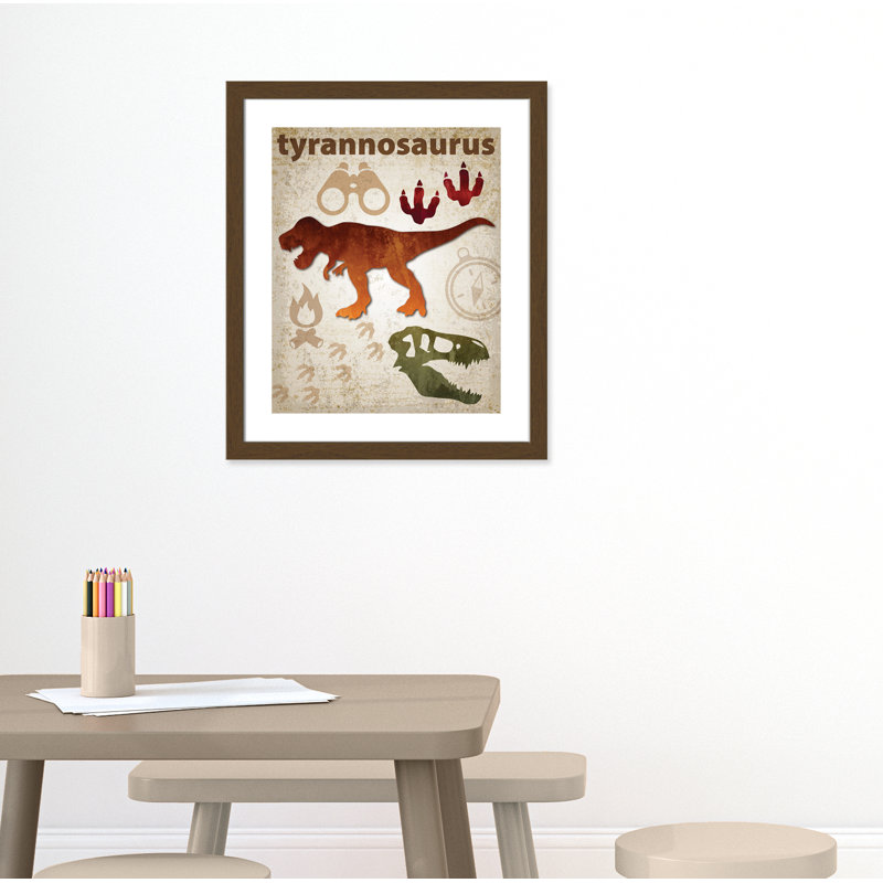 Dinosaurs-01' Wall Decal, 26.5" H x 22.5" W x 0.625" D, Walnut Flat Framed