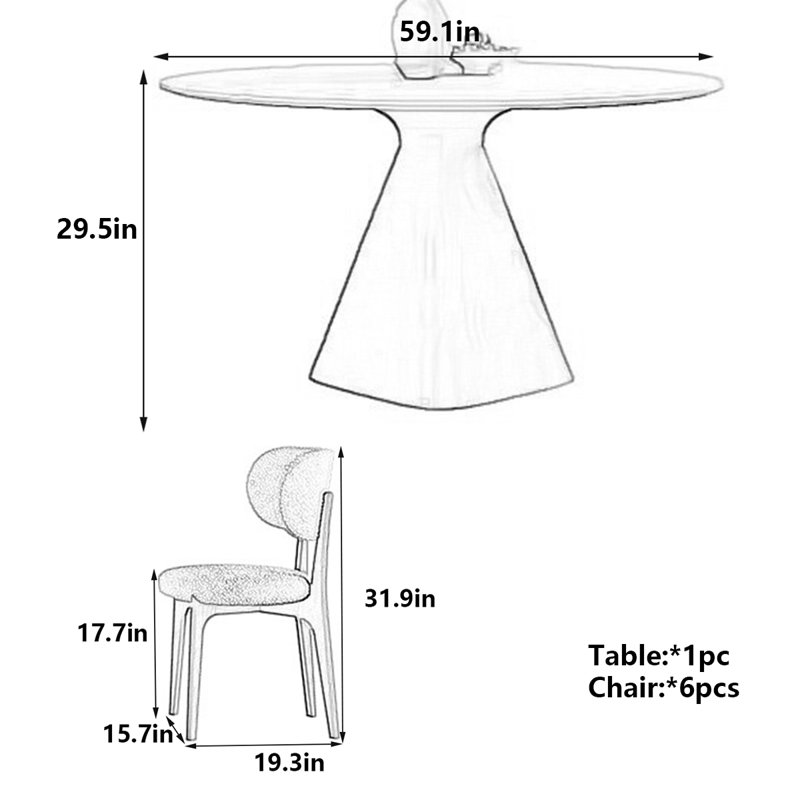 Table de salle à manger ronde moderne avec plateau en pierre, H 29,5 po x L 59,1 po x l 59,1 po
