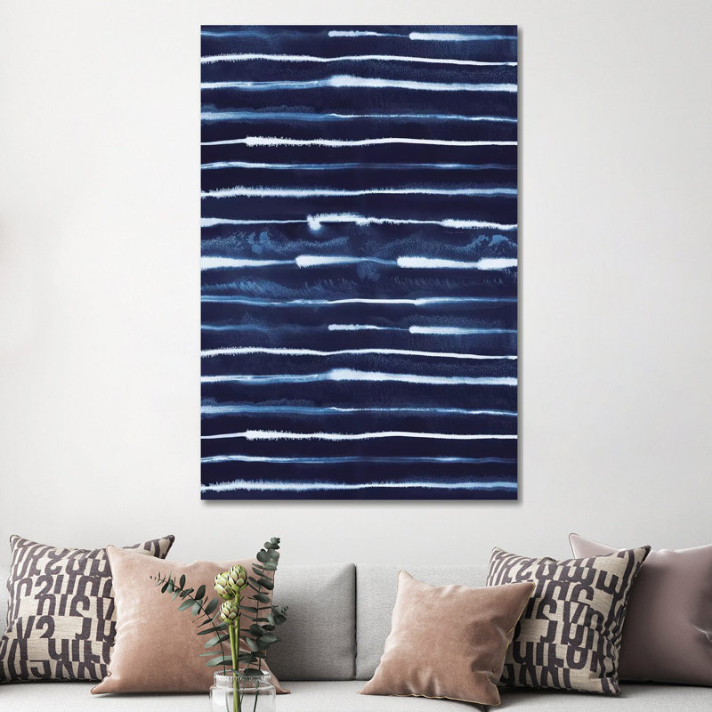 Navy Electric Ink Stripes by Ninola Design - Wrapped Canvas Painting