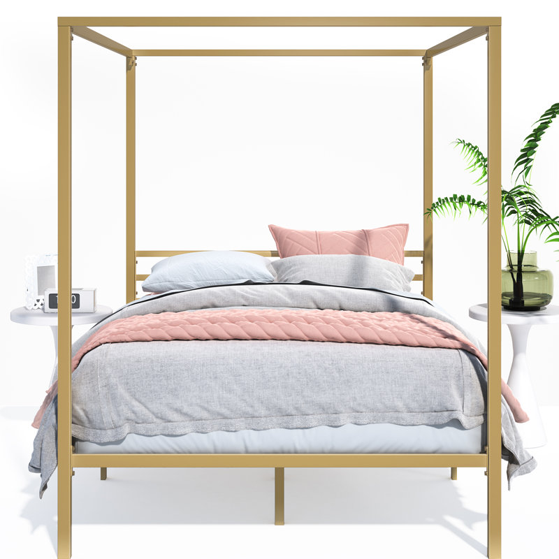 Toulouse Metal Platform Bed frame with Canopy Frame, Gold, Kingsize (5')