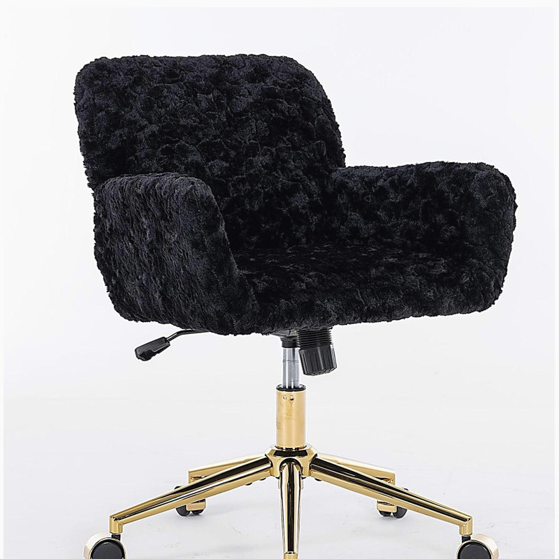 Artificial rabbit hair Home Office Chair with Metal Base, Adjustable Desk Chair Swivel Office Chair, Vanity Chair, Black
