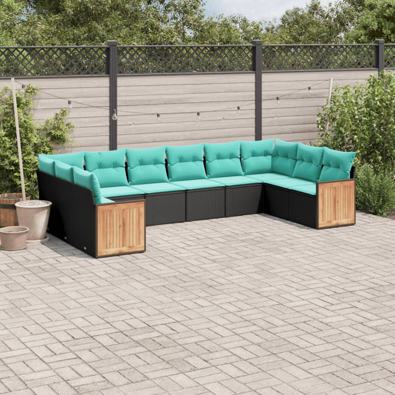  10 Piece Patio Sofa Set With Cushions Black Poly Rattan