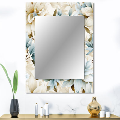 Cerabino Mandalas blanc, motif de chrysanthème bohème - miroir unique floral, grand miroir mural floral, impression d'art en métal