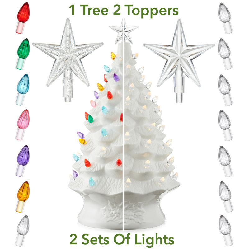 24-Inch White Ceramic Christmas Tree with Multi-Color Lights