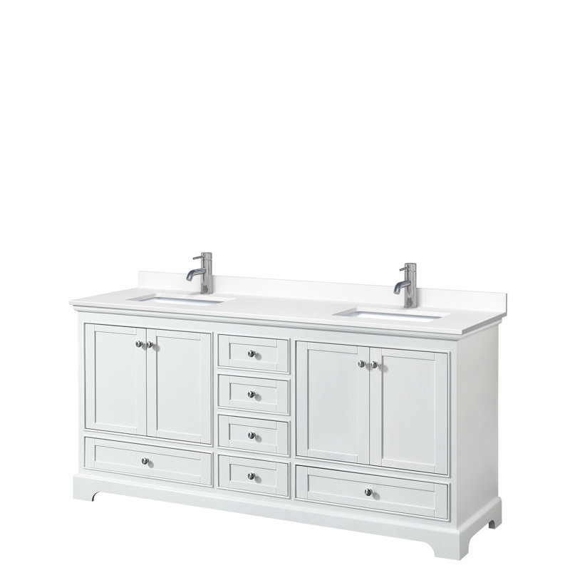Ensemble de meuble-lavabo double 72 po Deborah, Marbre de culture blanc, Blanc, Chrome poli