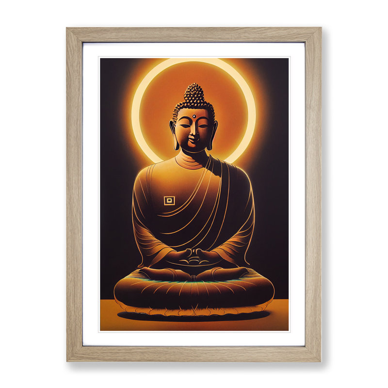 Honest Buddha 1 Piece Single Picture Frame Wall Art, 46cm H x 34cm W x 2cm D, Oak