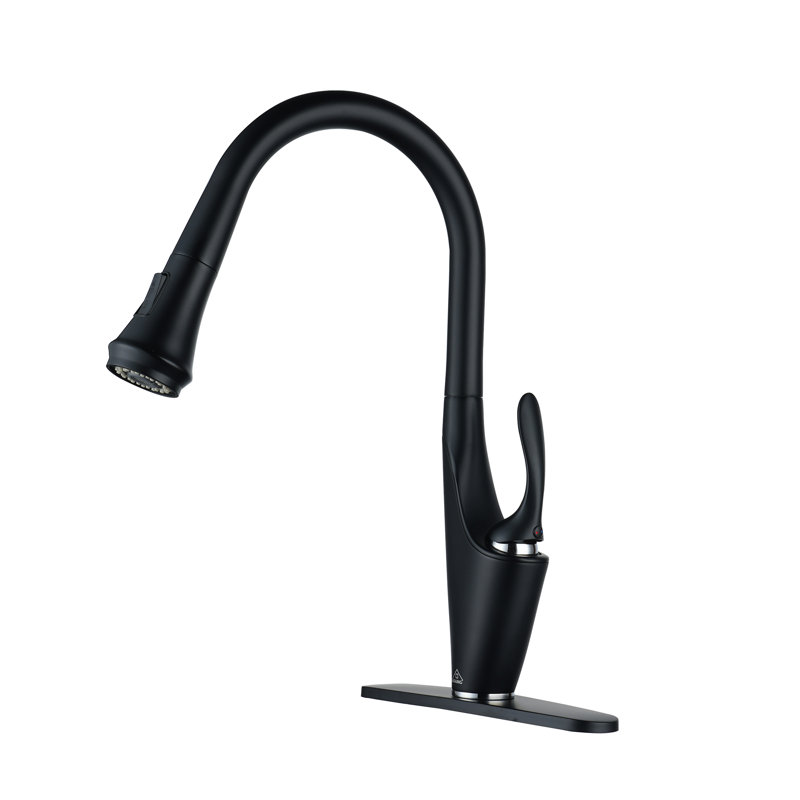 Robinet de cuisine rétractable de 1,8 gallon par minute avec plaque de pont, Noir mat