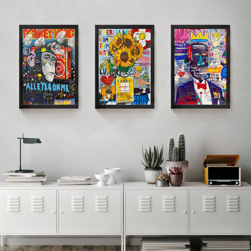 «Banksy Street Wall Art», 3 pièces, impression sur toile encadrée de graffiti