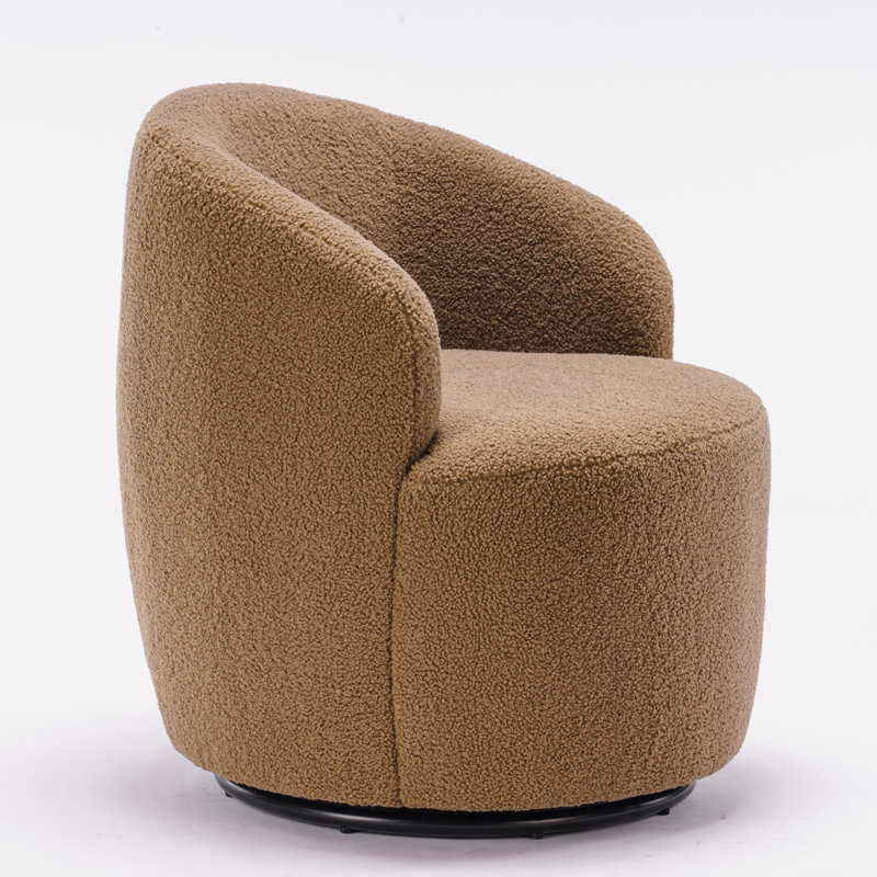Swivel Accent Armchair Barrel Chair With Powder Coating Metal Ring, Coffee Brown Teddy