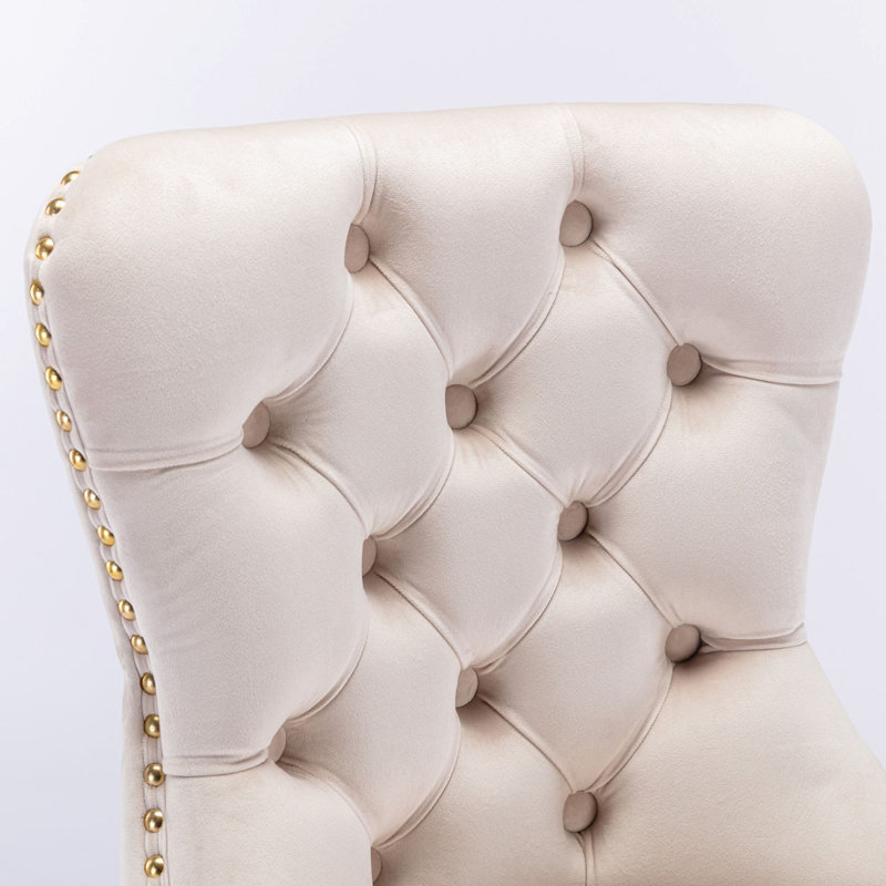 Baldock 2PC Swivel Adjustable Height Barstools,Modern Upholstered Stools with Tufted Back, White/Gold