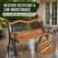 Banc de jardin 49 po avec cadre en fonte orné de lattes en bois franc résistant aux intempéries, banc de patio extérieur à bras courbé, banc de véranda à dossier à volutes antique pour piscine