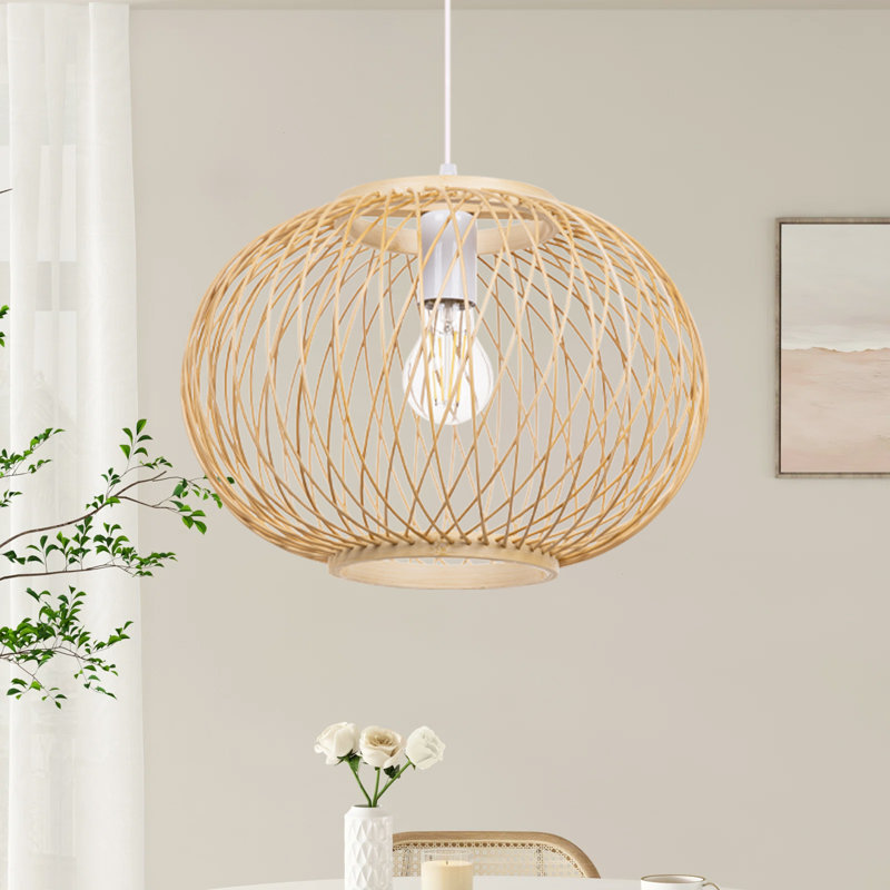 Luminaire suspendu beige à 1 lumière Achaz, H 11,02 po x l 15,74 po x P 15,74 po